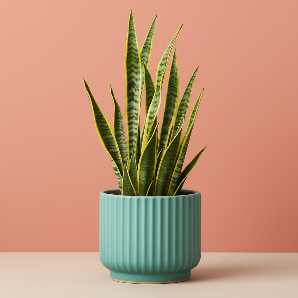 Snake plant in ribbed ceramic pot